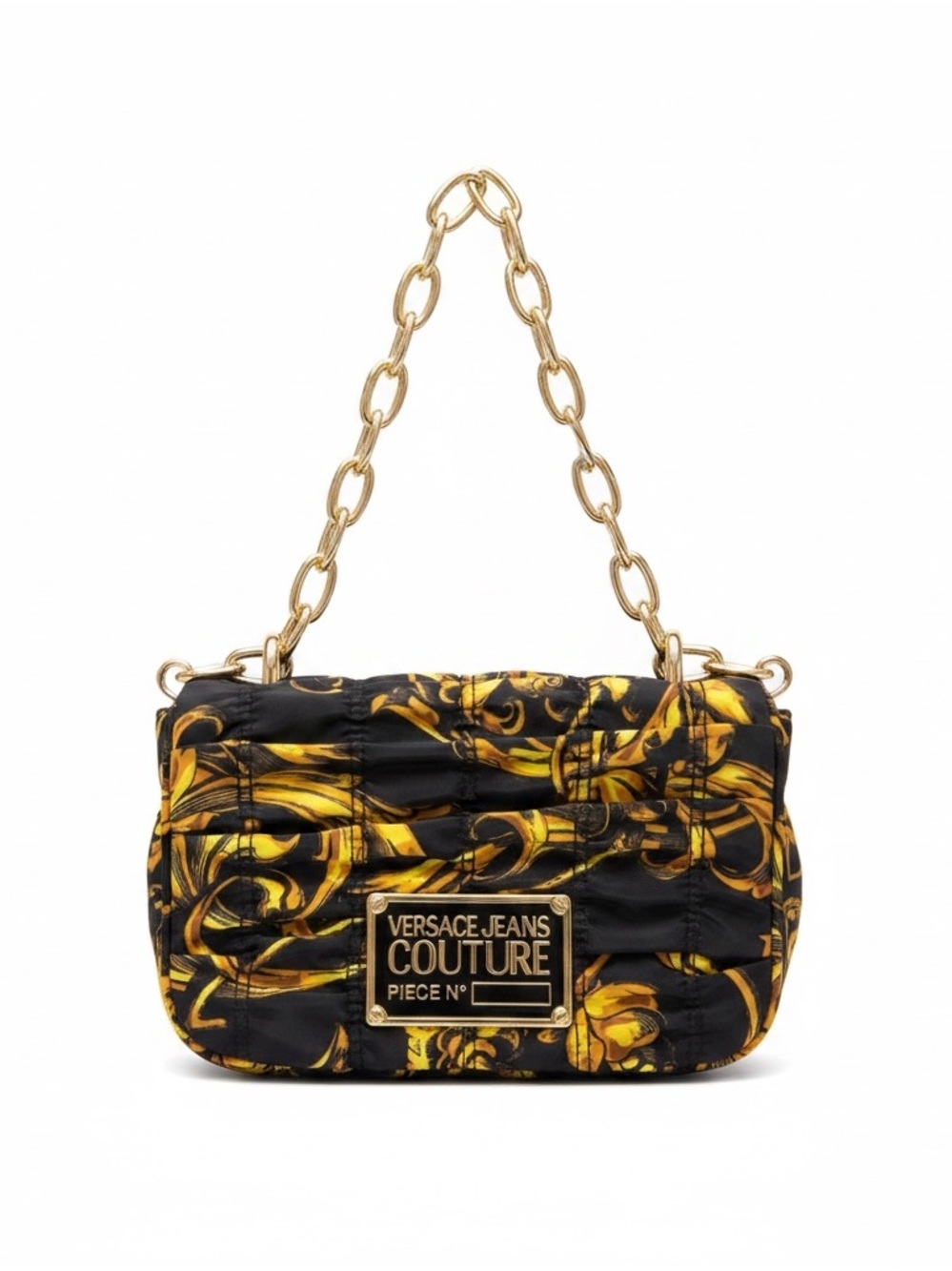 Versace Jeans Couture Black & Gold Baroque Quilted Shoulder Bag